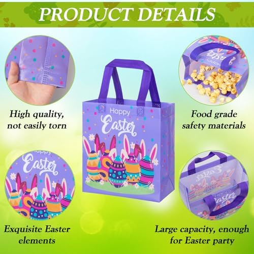 Bolsas de Caza de Huevos de Pascua GOMANCHE con Asa, 6 Pzs de Tote Reutilizables para Niños, Regalos de Intercambio para Fiestas de Primavera - imagen 3