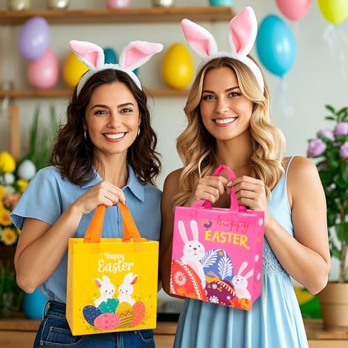 Bolsas de Caza de Huevos de Pascua GOMANCHE con Asa, 6 Pzs de Tote Reutilizables para Niños, Regalos de Intercambio para Fiestas de Primavera - imagen 6
