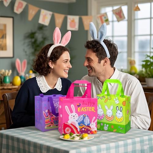 Bolsas de Caza de Huevos de Pascua GOMANCHE con Asa, 6 Pzs de Tote Reutilizables para Niños, Regalos de Intercambio para Fiestas de Primavera - imagen 7