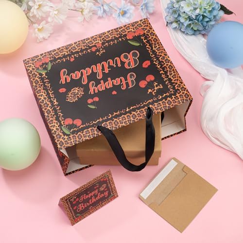 Bolsa de Regalo de Cumpleaños Cheetah Negra y Roja con Papel de Seda y Tarjeta de Felicitación para Niñas y Mujeres - Suministros para Fiesta Cheetah - imagen 2