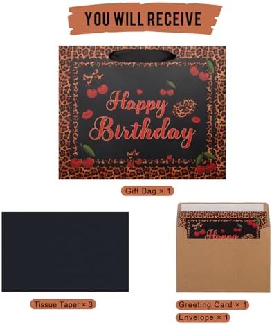 Bolsa de Regalo de Cumpleaños Cheetah Negra y Roja con Papel de Seda y Tarjeta de Felicitación para Niñas y Mujeres - Suministros para Fiesta Cheetah - imagen 3