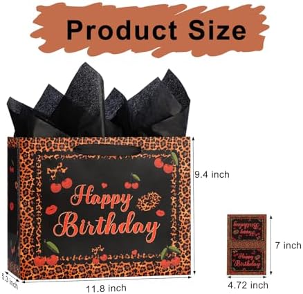 Bolsa de Regalo de Cumpleaños Cheetah Negra y Roja con Papel de Seda y Tarjeta de Felicitación para Niñas y Mujeres - Suministros para Fiesta Cheetah - imagen 4
