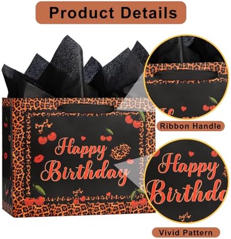 Bolsa de Regalo de Cumpleaños Cheetah Negra y Roja con Papel de Seda y Tarjeta de Felicitación para Niñas y Mujeres - Suministros para Fiesta Cheetah - imagen 5