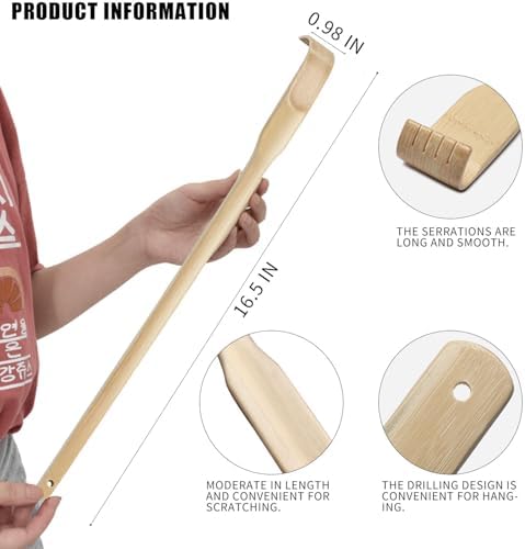 LEKAYIHU 3 Piezas Rascadores de Espalda de Bambú con Mango de 17 Pulgadas para Adultos, Hombres y Mujeres (16.5 pulgadas) - imagen 2