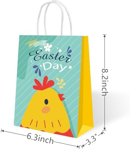 Bolsas de Regalo de Pascua Howzcci - Paquete de 12, 6.3 x 3.3 x 8.2 pulgadas, Decoraciones Coloridas de Huevo, Conejito y Pollito para Favoritos de - imagen 2