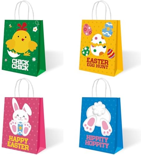 Bolsas de Regalo de Pascua Howzcci - Paquete de 12, 6.3 x 3.3 x 8.2 pulgadas, Decoraciones Coloridas de Huevo, Conejito y Pollito para Favoritos de - imagen 4