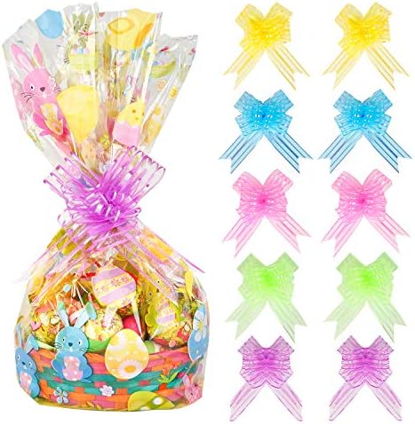 Kolewo4ever Paquete de 10 Bolsas de Regalo Celofán Jumbo de 32 x 22 Pulgadas para Pascua con 10 Lazos de Tirar - imagen 1