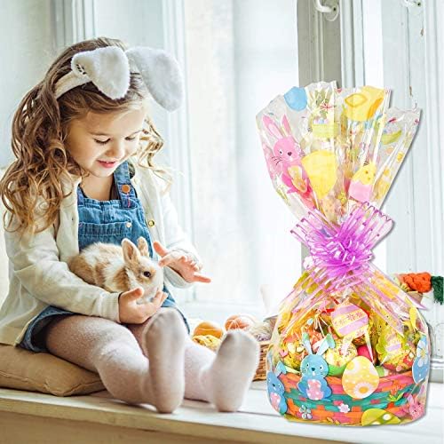 Kolewo4ever Paquete de 10 Bolsas de Regalo Celofán Jumbo de 32 x 22 Pulgadas para Pascua con 10 Lazos de Tirar - imagen 5