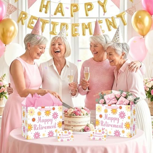 Bolsa de Regalo de Jubilación MOORIIY para Mujeres, Papel de Regalo Boho con Margaritas y Tarjeta, Suministros para Fiesta de Despedida y Decoraciones - imagen 3