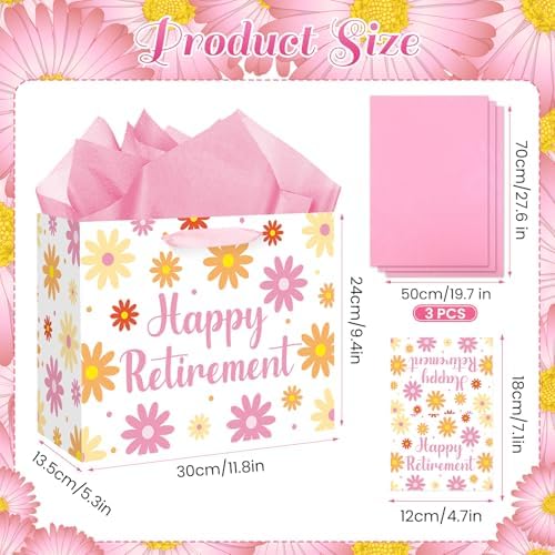 Bolsa de Regalo de Jubilación MOORIIY para Mujeres, Papel de Regalo Boho con Margaritas y Tarjeta, Suministros para Fiesta de Despedida y Decoraciones - imagen 4