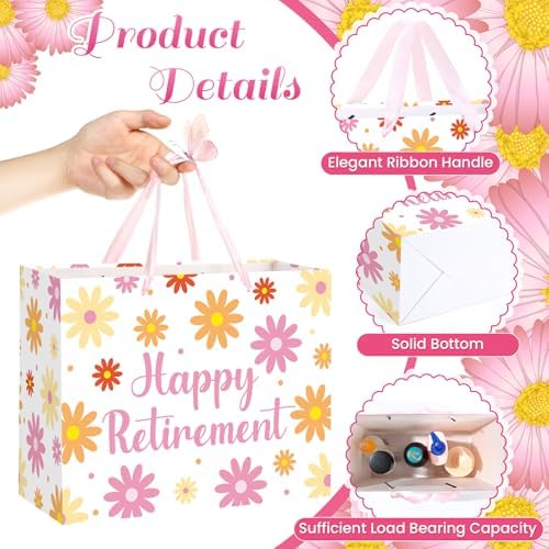 Bolsa de Regalo de Jubilación MOORIIY para Mujeres, Papel de Regalo Boho con Margaritas y Tarjeta, Suministros para Fiesta de Despedida y Decoraciones - imagen 5