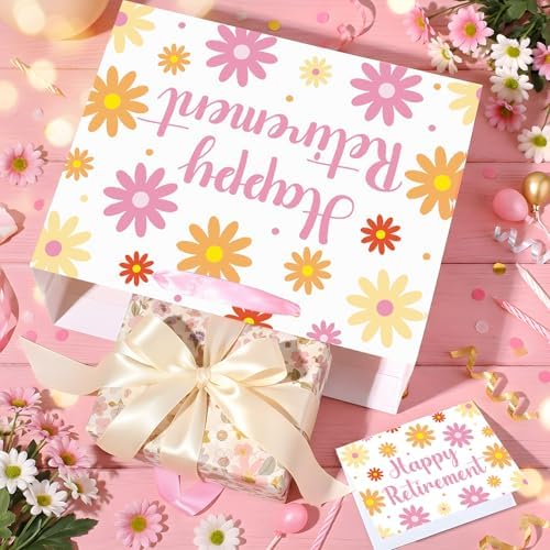 Bolsa de Regalo de Jubilación MOORIIY para Mujeres, Papel de Regalo Boho con Margaritas y Tarjeta, Suministros para Fiesta de Despedida y Decoraciones - imagen 6