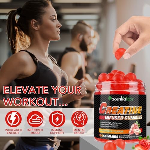 Gomitas de Creatina Monohidratada para Hombres y Mujeres, 5g para Fuerza Muscular, Aumento de Energía, Sabor Natural a Fresa, Sin Azúcar (120 piezas) - imagen 4