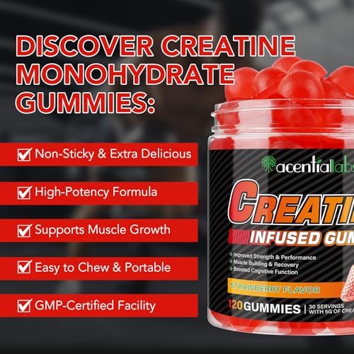 Gomitas de Creatina Monohidratada para Hombres y Mujeres, 5g para Fuerza Muscular, Aumento de Energía, Sabor Natural a Fresa, Sin Azúcar (120 piezas) - imagen 5