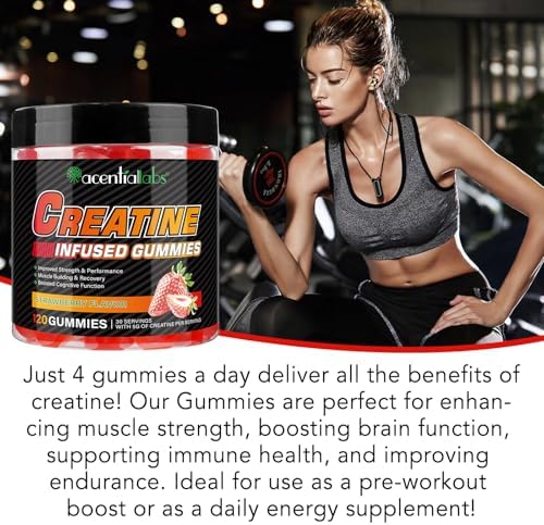 Gomitas de Creatina Monohidratada para Hombres y Mujeres, 5g para Fuerza Muscular, Aumento de Energía, Sabor Natural a Fresa, Sin Azúcar (120 piezas) - imagen 6