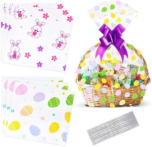 Bolsas de Celofán para Cestas de Pascua Gift Boutique, Paquete de 6, 22 x 25 Pulgadas, con Diseño de Conejito, Pollito y Huevos, con Cierres de - imagen 1