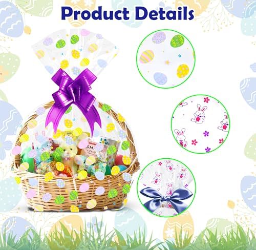 Bolsas de Celofán para Cestas de Pascua Gift Boutique, Paquete de 6, 22 x 25 Pulgadas, con Diseño de Conejito, Pollito y Huevos, con Cierres de - imagen 3
