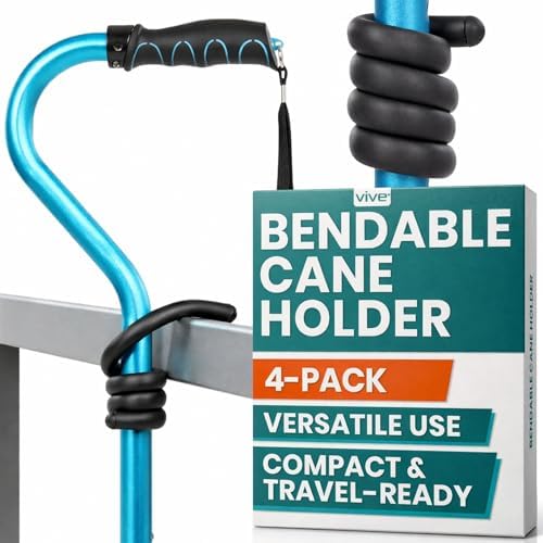 Soporte Flexible para Bastón Vive - Paquete de 4 - Soporte para Mesa, Gancho de Fijación para Andador, Scooter de Movilidad y Silla de Ruedas - - imagen 1