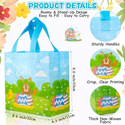 Paquete de 6 Bolsas de Regalo de Pascua con Asas - Bolsas Reutilizables de Tela No Tejida para Niños, Lindas con Conejo y Huevo, Grandes para - imagen 2