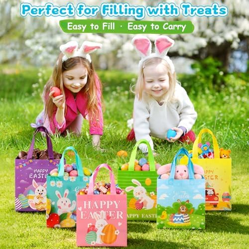 Paquete de 6 Bolsas de Regalo de Pascua con Asas - Bolsas Reutilizables de Tela No Tejida para Niños, Lindas con Conejo y Huevo, Grandes para - imagen 5