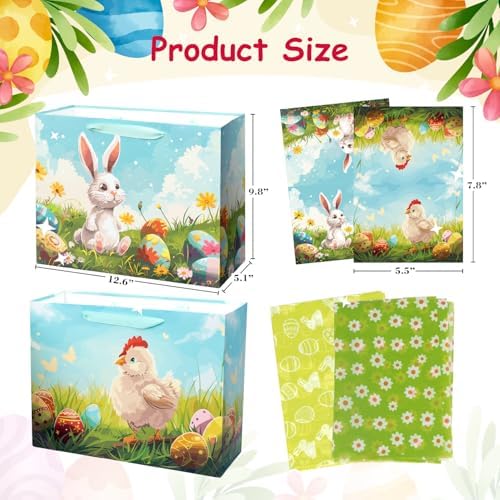 Bolsa de Regalo de Pascua ysmile con Papel de Regalo 13 Grande, Bolsa de Papel con Asa, Diseño de Pollito, Huevo y Conejo, Paquete de 2 - imagen 2