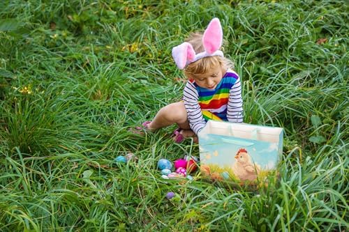 Bolsa de Regalo de Pascua ysmile con Papel de Regalo 13 Grande, Bolsa de Papel con Asa, Diseño de Pollito, Huevo y Conejo, Paquete de 2 - imagen 6