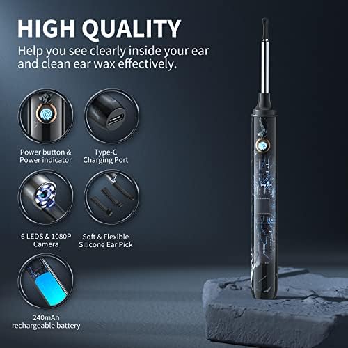 Kit de limpieza de oídos con cámara y luz, 7 piezas, otoscopio 1080P para iOS y Android, incluye 6 cucharas para extracción de cerumen - imagen 3