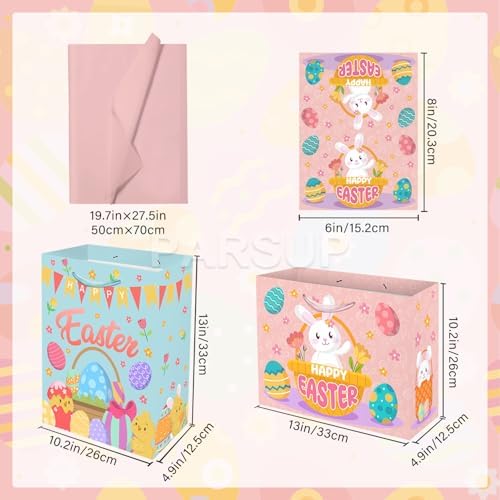 Bolsas de Regalo PARSUP para Pascua 2 Piezas, 13 x 10.2 x 4.9 in, con Tarjetas y Papel de Seda, Bolsas de Papel para Fiestas de Primavera - imagen 2