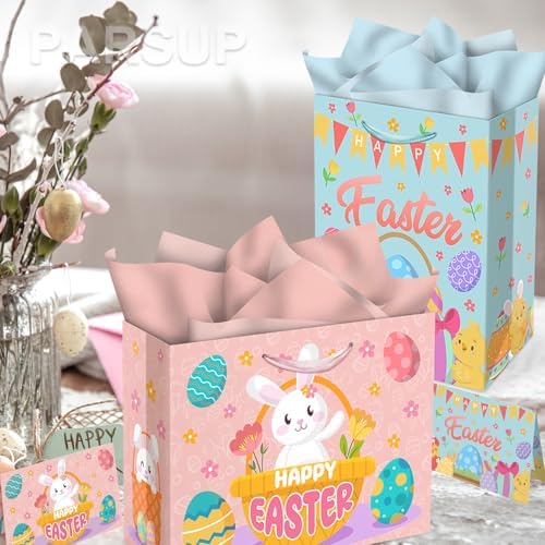 Bolsas de Regalo PARSUP para Pascua 2 Piezas, 13 x 10.2 x 4.9 in, con Tarjetas y Papel de Seda, Bolsas de Papel para Fiestas de Primavera - imagen 4