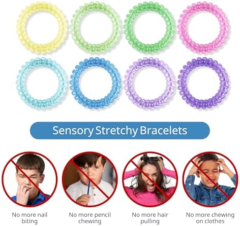 Pulseras Sensory Stretchy Sallurna para Niños y Niñas, Paquete de 8 Pulseras Fidget Elásticas para Autismo, TDAH o Necesidades Especiales - imagen 3