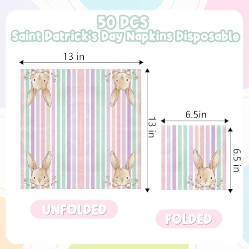 Yquqwn 50PCS Servilletas de Conejo de Pascua Vintage a Rayas Pastel para Decoración de Mesa de Primavera y Suministros para Fiesta de Pascua - imagen 2