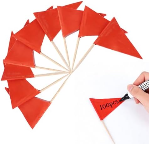 100 Piezas de Palillos con Bandera Triangular Roja - CARGEN Mini Banderitas Escritoras para Hamburguesas, Tartas de Fruta y Cupcakes, Decorativos - imagen 1