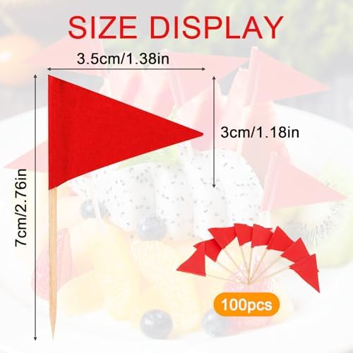 100 Piezas de Palillos con Bandera Triangular Roja - CARGEN Mini Banderitas Escritoras para Hamburguesas, Tartas de Fruta y Cupcakes, Decorativos - imagen 2