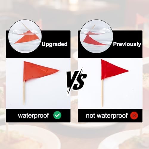 100 Piezas de Palillos con Bandera Triangular Roja - CARGEN Mini Banderitas Escritoras para Hamburguesas, Tartas de Fruta y Cupcakes, Decorativos - imagen 3
