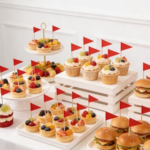 100 Piezas de Palillos con Bandera Triangular Roja - CARGEN Mini Banderitas Escritoras para Hamburguesas, Tartas de Fruta y Cupcakes, Decorativos - imagen 5