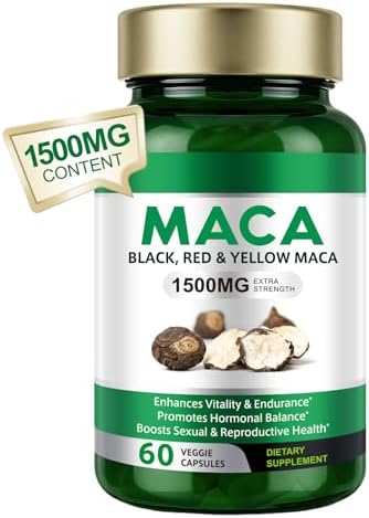 Cápsulas de Maca Vceeoy con Extracto de Pimienta Negra para Hombres y Mujeres, 1500 mg de Maca Negra, Roja y Amarilla, 60 Cápsulas Fáciles de Tragar - imagen 2