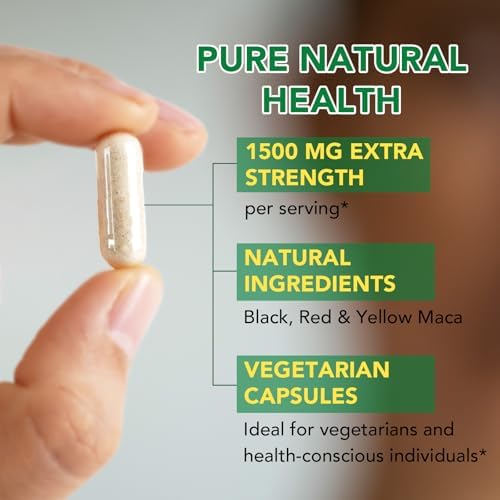 Cápsulas de Maca Vceeoy con Extracto de Pimienta Negra para Hombres y Mujeres, 1500 mg de Maca Negra, Roja y Amarilla, 60 Cápsulas Fáciles de Tragar - imagen 7