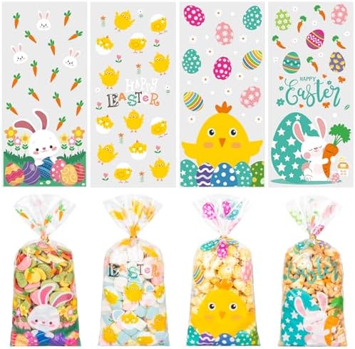 Bolsas de Celofán para Treats RICEDUO de Pascua, 100 Piezas, Bolsas Transparentes con Cierres, Sorpresas de Dulces para Fiestas de Primavera Infantil - imagen 1