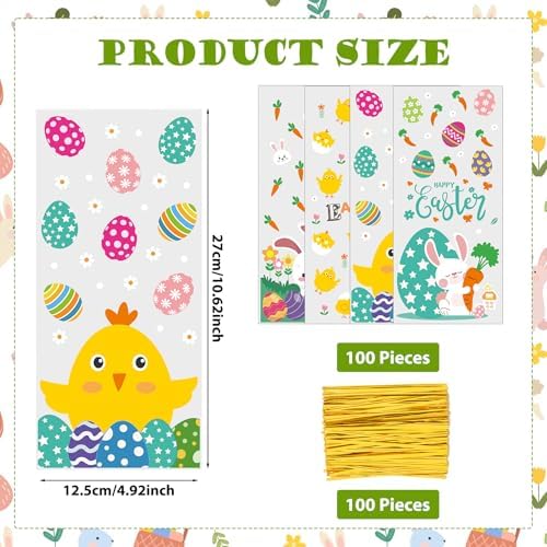 Bolsas de Celofán para Treats RICEDUO de Pascua, 100 Piezas, Bolsas Transparentes con Cierres, Sorpresas de Dulces para Fiestas de Primavera Infantil - imagen 2