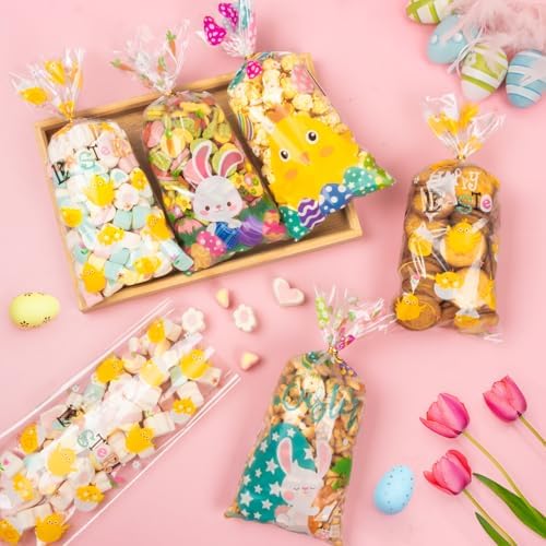 Bolsas de Celofán para Treats RICEDUO de Pascua, 100 Piezas, Bolsas Transparentes con Cierres, Sorpresas de Dulces para Fiestas de Primavera Infantil - imagen 4