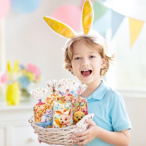 Bolsas de Celofán para Treats RICEDUO de Pascua, 100 Piezas, Bolsas Transparentes con Cierres, Sorpresas de Dulces para Fiestas de Primavera Infantil - imagen 5