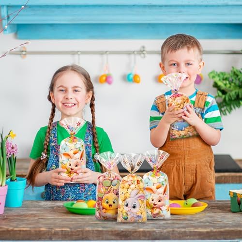 Bolsas de Celofán para Treats RICEDUO de Pascua, 100 Piezas, Bolsas Transparentes con Cierres, Sorpresas de Dulces para Fiestas de Primavera Infantil - imagen 6