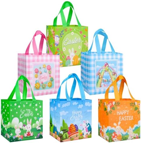 Bolsas de Regalo de Pascua QOIUSO de 6 Piezas con Asa – Tote Reutilizables de No Tejido para Niños – Grandes Bolsas de Conejo para Caza de Huevos, - imagen 1