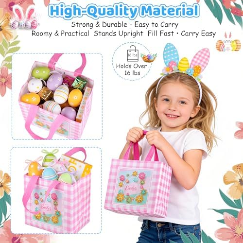 Bolsas de Regalo de Pascua QOIUSO de 6 Piezas con Asa – Tote Reutilizables de No Tejido para Niños – Grandes Bolsas de Conejo para Caza de Huevos, - imagen 4