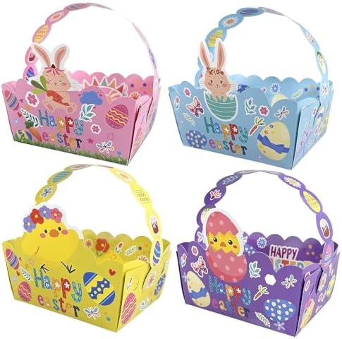 Paquete de 24 Canastas de Pascua para Niños, Cajas de Papel para Regalos con Asa, Bolsas para Dulces y Galletas, Ideal para Caza de Huevos y Fiestas - imagen 1