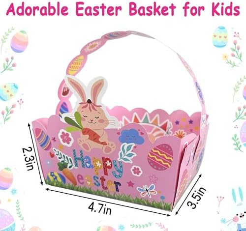 Paquete de 24 Canastas de Pascua para Niños, Cajas de Papel para Regalos con Asa, Bolsas para Dulces y Galletas, Ideal para Caza de Huevos y Fiestas - imagen 2