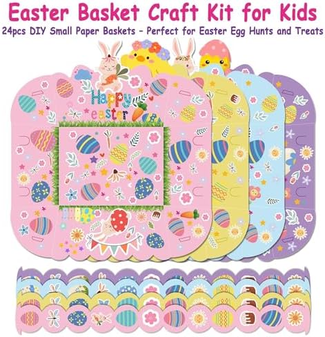 Paquete de 24 Canastas de Pascua para Niños, Cajas de Papel para Regalos con Asa, Bolsas para Dulces y Galletas, Ideal para Caza de Huevos y Fiestas - imagen 3