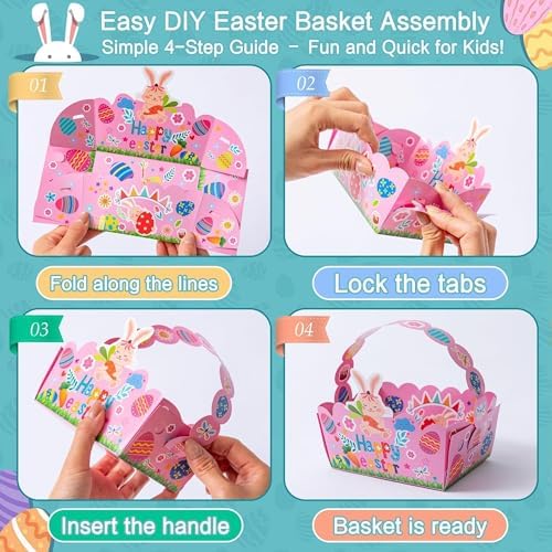 Paquete de 24 Canastas de Pascua para Niños, Cajas de Papel para Regalos con Asa, Bolsas para Dulces y Galletas, Ideal para Caza de Huevos y Fiestas - imagen 4