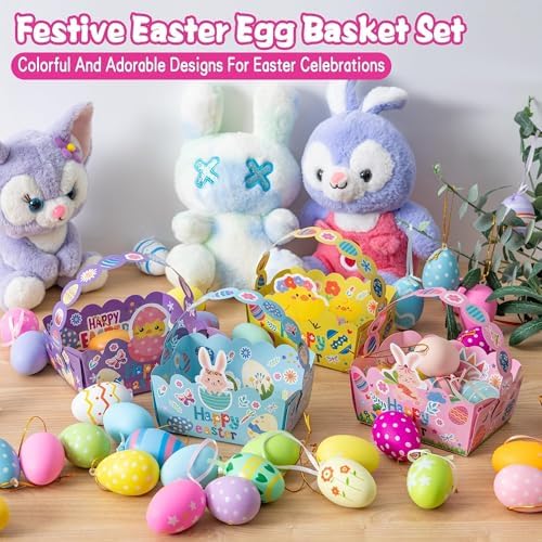 Paquete de 24 Canastas de Pascua para Niños, Cajas de Papel para Regalos con Asa, Bolsas para Dulces y Galletas, Ideal para Caza de Huevos y Fiestas - imagen 7