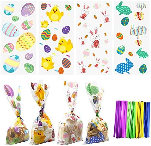120 Piezas de Bolsas de Celofán para Pascua, 4 Estilos Variados de Bolsas para Dulces con Cintas para Galletas y Caramelos - imagen 1